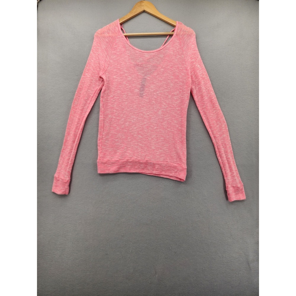 Live Love Dream Pink Marl Knit Strappy Criss Cross Back Long Sleeve Top Medium
